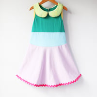 Image 3 of pastel rainbow peter pan collar vintage fabric ricrac 4/5 courtneycourtney sleeveless tank dress