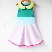 Image 3 of pastel rainbow peter pan collar vintage fabric ricrac 4/5 courtneycourtney sleeveless tank dress