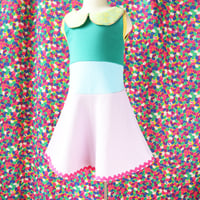 Image 4 of pastel rainbow peter pan collar vintage fabric ricrac 4/5 courtneycourtney sleeveless tank dress