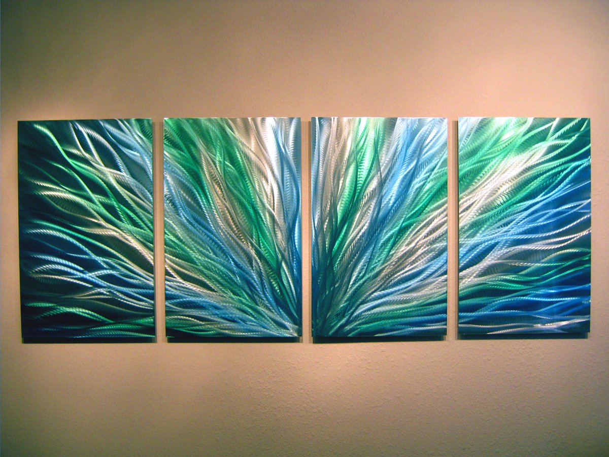 Radiance Blue Green- Abstract Metal Wall Art Contemporary