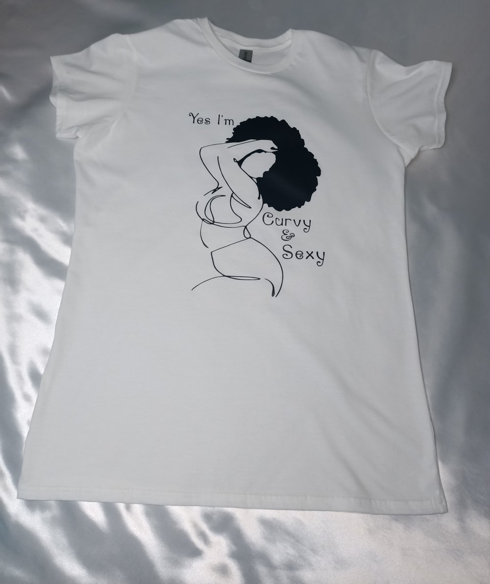 LADIES WHITE CURVY & SEXY T-SHIRT