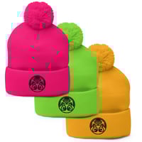 Image 1 of Pom-Pom Beanie Black Embroidered logo