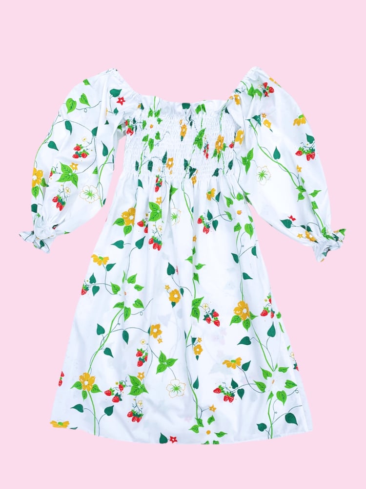 Image of Shirred Puff Sleeve Dress — Strawberry Vines