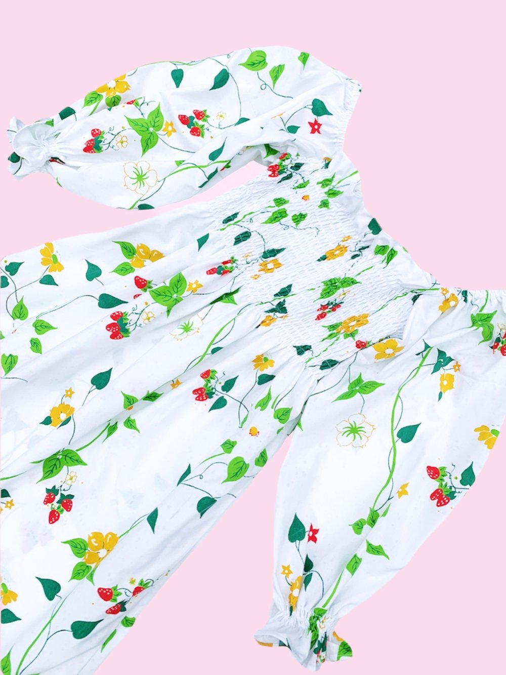 Image of Shirred Puff Sleeve Dress — Strawberry Vines