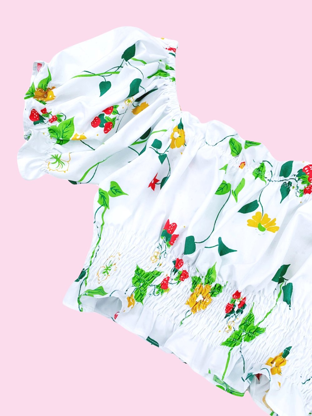 Image of Puff Sleeve Shirred Crop Top — Strawberry Vines