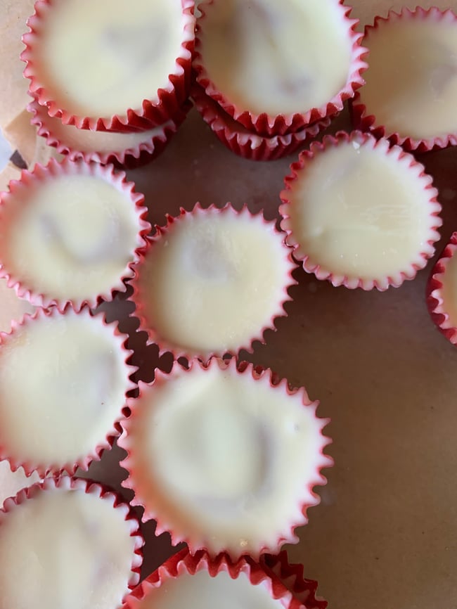 White chocolate peanut butter cups in a box