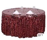 Image 2 of 120" big sequin round table cloth - Burgundy 