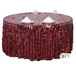 Image of 120" big sequin round table cloth - Burgundy 