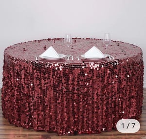 Image of 120" big sequin round table cloth - Burgundy 