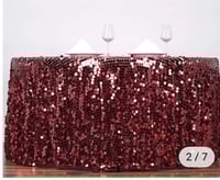 Image 4 of 120" big sequin round table cloth - Burgundy 