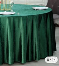 Image 3 of 120"  Velvet Round Tablecloth - Hunter Emerald Green