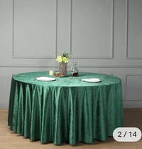 Image 5 of 120"  Velvet Round Tablecloth - Hunter Emerald Green