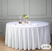 Image 3 of 120" Velvet Round Tablecloth - white 