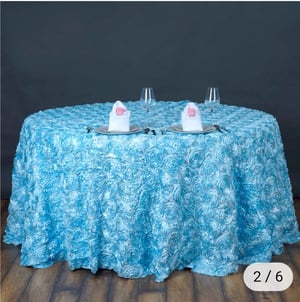 Image of 132" light blue/ baby blue  Grandiose Rosette 3D Satin Round Tablecloth