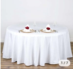 Image of 132" White Polyester Round Tablecloth