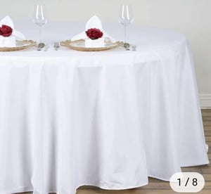 Image of 132" White Polyester Round Tablecloth