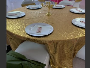 Image of 120" Gold shiny sequin table cloth 