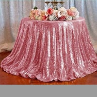 Image 1 of 120" round shinny sequin table cloth - Fuchsia Pink 