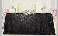 Image 1 of Black Rectangle Sequin Tablecloth 90x156-Inch Sparkly Wedding Tablecloth Long Glitter Table Ov