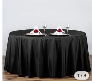 Image of 120" Black round polyester table cloth 