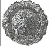 Image 1 of 13" Round Reef Silver Acrylic Plastic Charger Plates