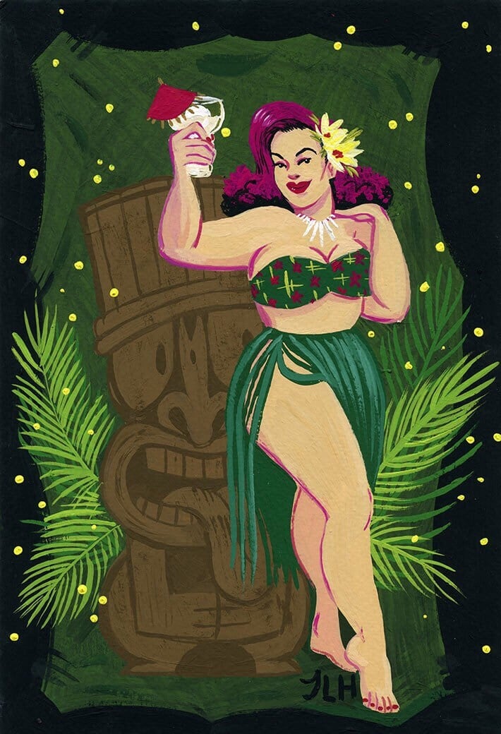 Vavavoom Retro Tiki Hula Tropical Pin-up  Original Painting