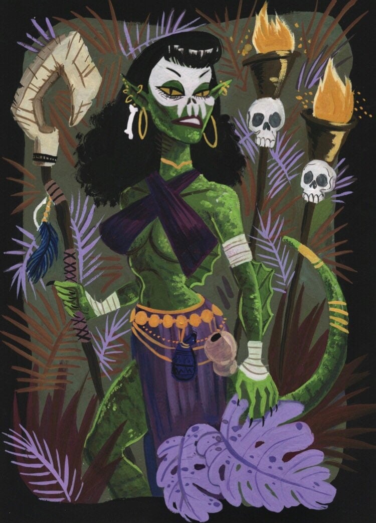 Swamp Witch Creature Tiki VooDoo Print