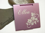 Image of personalized pink anodized aluminum mirror 