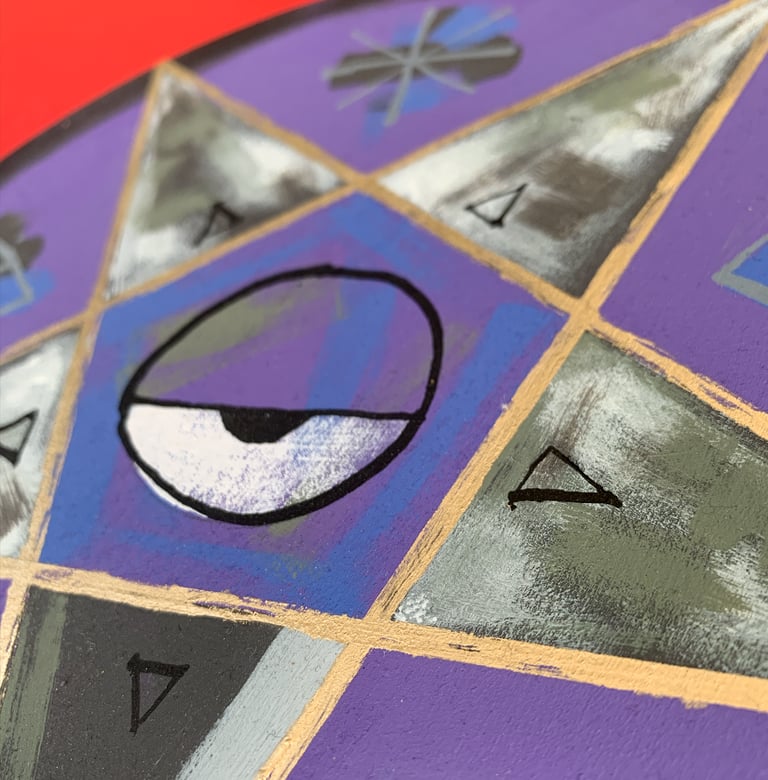 pentacle purple/gold/gray on wood disk Image 2