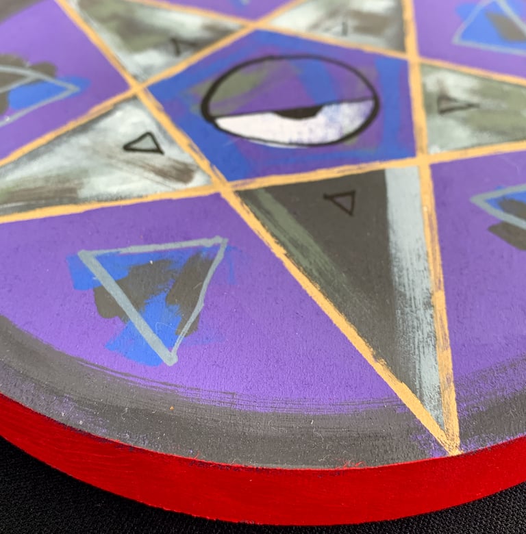 pentacle purple/gold/gray on wood disk Image 3