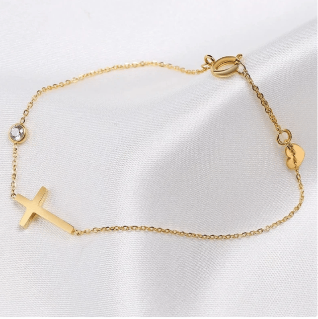 Image of Cross Bracelet, Minimalist, Bracelet for Women, Dainty Religious Gift for Her, 18k Gold Plated Holy 