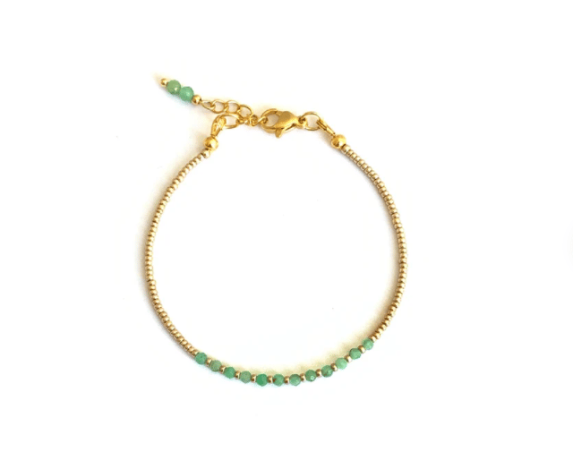 Image of Bracelet Emerald and seed beads, Ultra skinny gem bracelet, Birthstone May gift