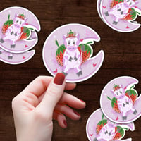 Image 1 of Pink & Red Strawberry Moon Cow Sticker