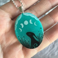 Image 3 of Moon Phase Moon Gazing Hare Turquoise Pendant