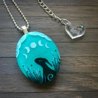 Image 2 of Moon Phase Moon Gazing Hare Turquoise Pendant
