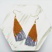 Navy & white striped, pumpkin color block fringe