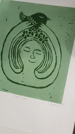 Image of "Grønn vår" linoprint