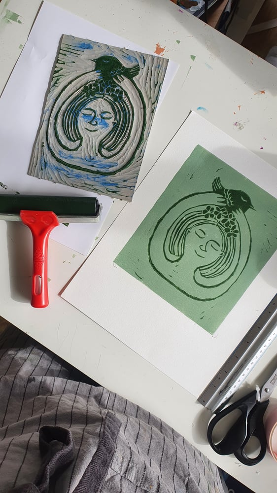 Image of "Grønn vår" linoprint