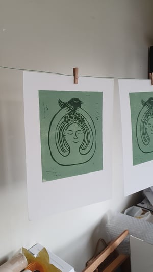 Image of "Grønn vår" linoprint