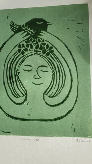 Image of "Grønn vår" linoprint