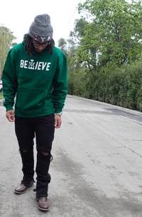 Image 3 of BELIEVE  HOODIE: Forest Green
