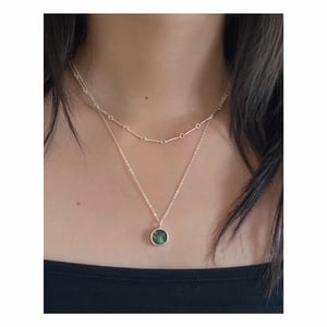 Image of Myanmar Green Jade flat round cut silver necklace