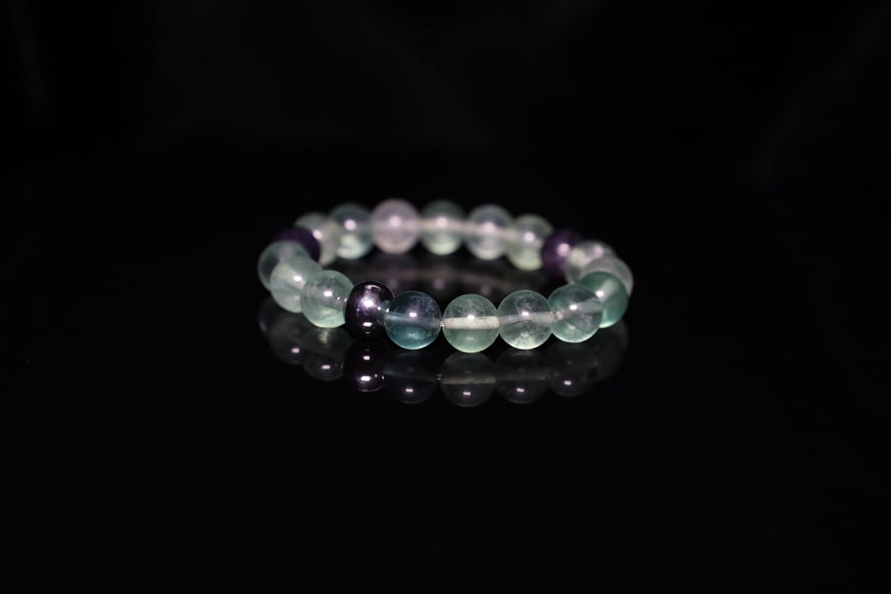 Handmade 10 mm Natural Fluorite Purple Green Blue Fluorite Gemstone Beads Stretch Bracelet Size 7.5