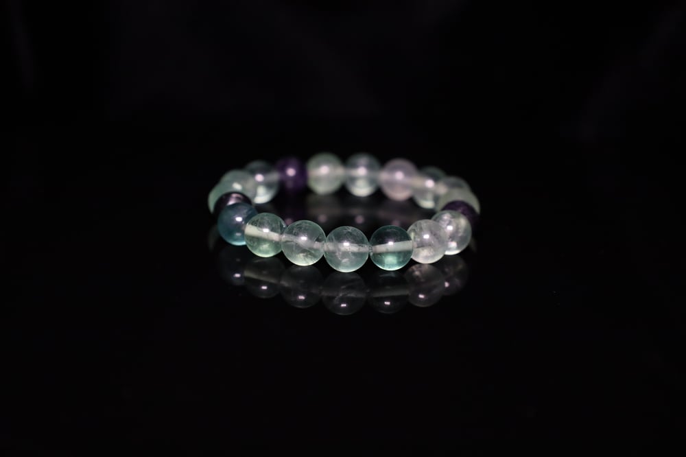 Handmade 10 mm Natural Fluorite Purple Green Blue Fluorite Gemstone Beads Stretch Bracelet Size 7.5