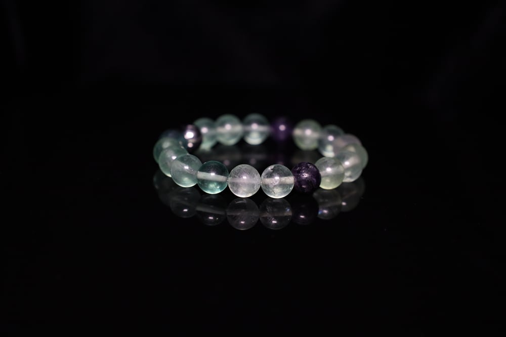 Handmade 10 mm Natural Fluorite Purple Green Blue Fluorite Gemstone Beads Stretch Bracelet Size 7.5