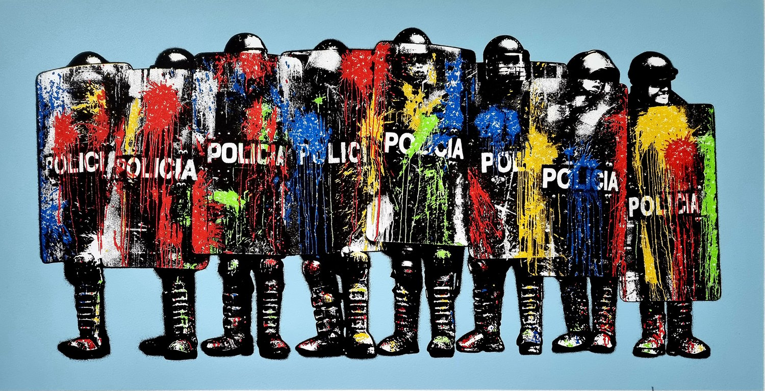 Image of KGUY "PAINT BOMB POLICIA" BLUE ARTIST PROOF EDITION OF 3 - 85CM X 50.5CM