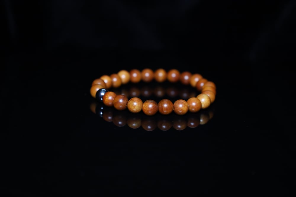 Handmade 8MM Burmese Rosewood Mala Beads Fragrant Natural Wood Round Beads Stretch Bracelet Size 7.5