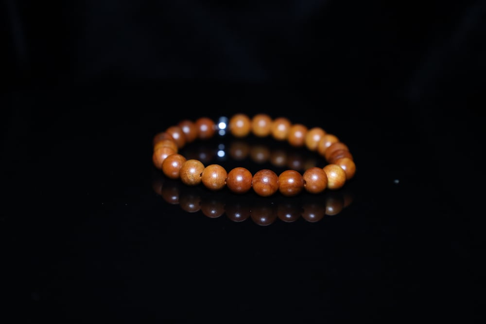 Handmade 8MM Burmese Rosewood Mala Beads Fragrant Natural Wood Round Beads Stretch Bracelet Size 7.5