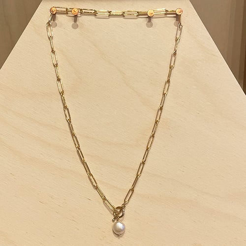 Image of Gold Filled Paper Clip Chain Choker with Coin Pearl