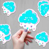 Cute Kawaii Blue Purple and Pink Heart Rain Drops Cloud Sticker